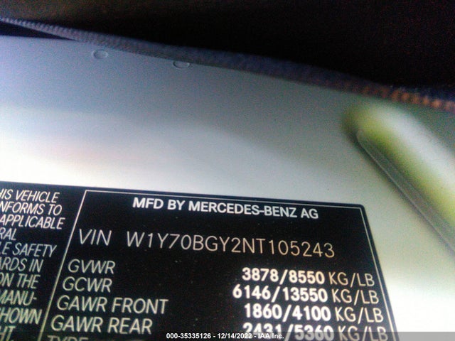 2022 Mercedes-Benz Sprinter, VIN: W1Y70BGY2NT105243