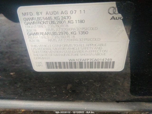 WA1CFAFP7CA014749 Audi Q5 2.0t Premium