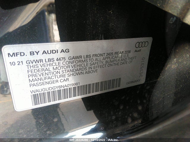 2022 Audi A3, VIN: WAUGUDGY6NA019981