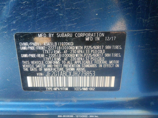 2018 Subaru Crosstrek, VIN: JF2GTABCXJH279853