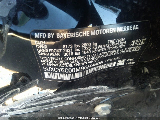 2021 BMW X6, VIN: 5UXCY6C00M9G93806