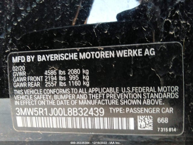 BMW 3 Series 330i 2020 аукцион фото