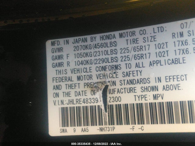 2009 HONDA CR-V LX VIN: JHLRE48339C022300