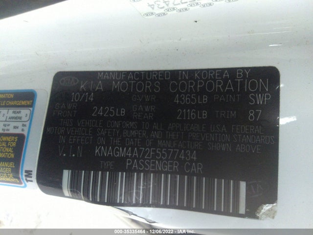 2015 Kia Optima, VIN: KNAGM4A72F5577434