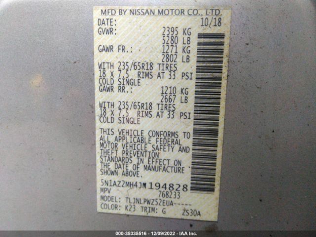 5N1AZ2MH4JN194828 Nissan MURANO S