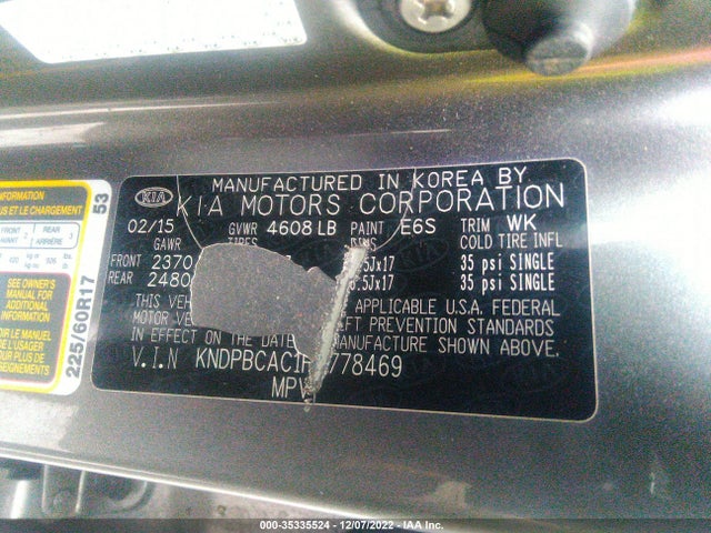 2015 Kia Sportage, VIN: KNDPBCAC1F7778469
