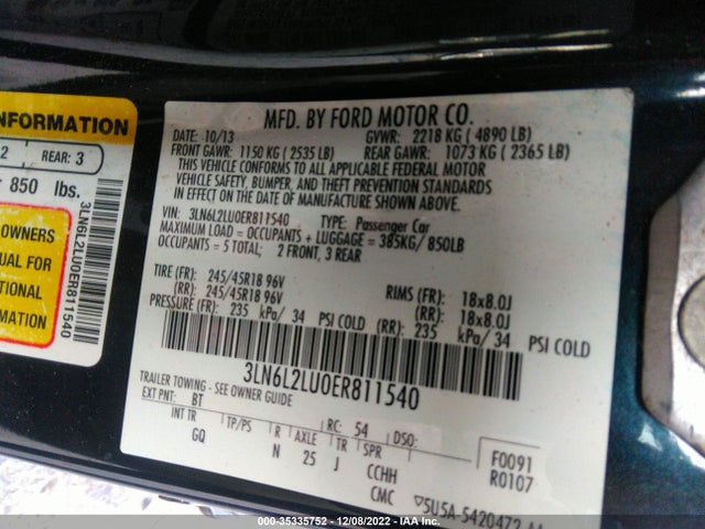 Lincoln MKZ HYBRID 2014 3LN6L2LU0ER811540 Image 9