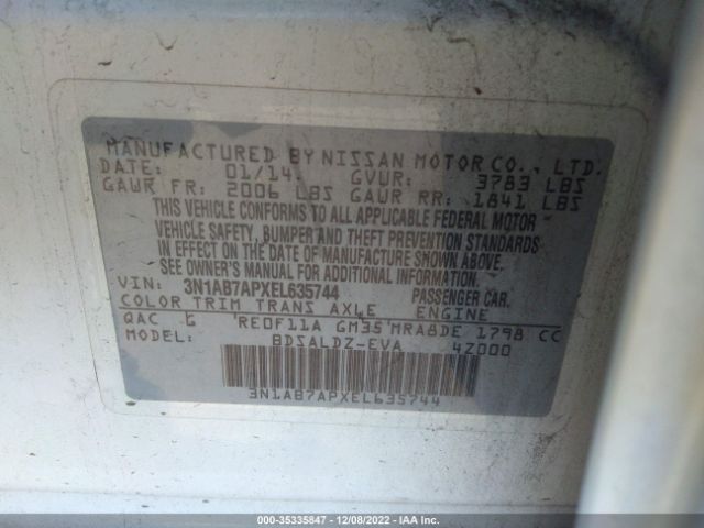 3N1AB7APXEL635744 Nissan Sentra S/fe+ S/sv/fe+ Sv/sr/sl