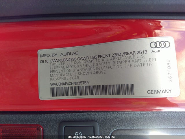2017 Audi A4, VIN: WAUENAF4XHN035759