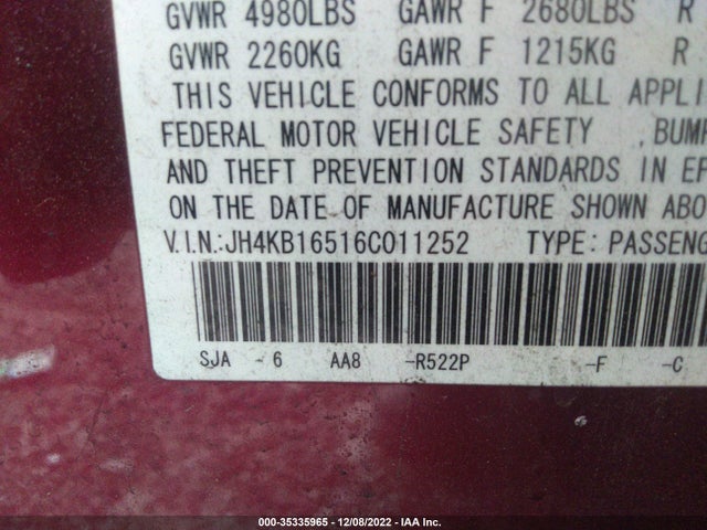 Acura RL 2006 JH4KB16516C011252 Image 11