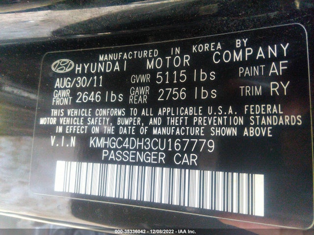 2012 HYUNDAI GENESIS 5.0L R-SPEC VIN: KMHGC4DH3CU167779