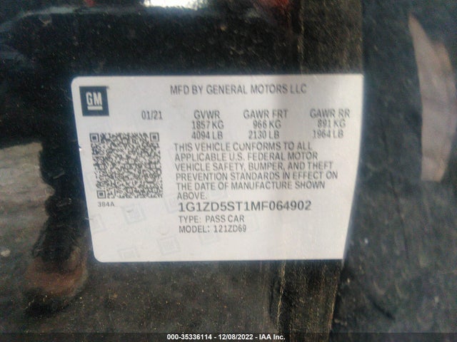 Chevrolet MALIBU LT 2021 1G1ZD5ST1MF064902 Image 9