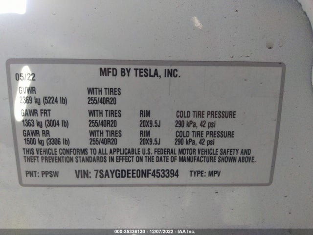 Tesla Model Y Long Range 2022 7SAYGDEE0NF453394 Image 9