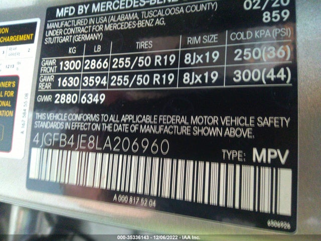 4JGFB4JE8LA206960 Mercedes-Benz GLE 350