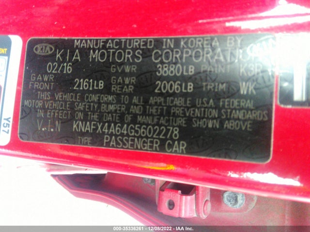 2016 KIA FORTE LX VIN: KNAFX4A64G5602278