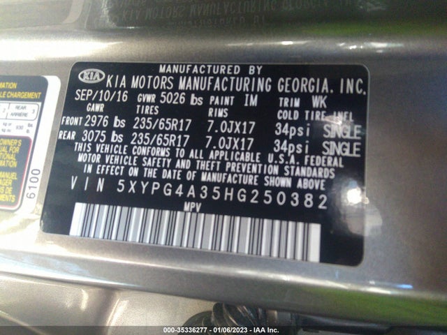2017 Kia Sorento, VIN: 5XYPG4A35HG250382