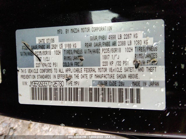 2007 MAZDA CX-7 GRAND TOURING VIN: JM3ER293370126780