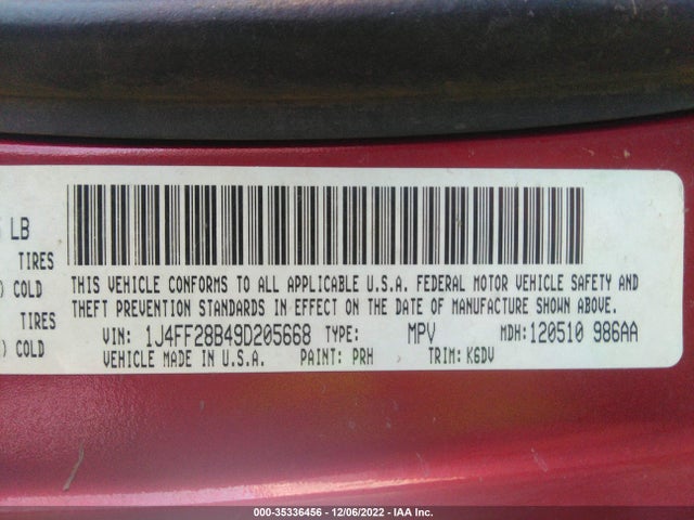 2009 JEEP PATRIOT SPORT VIN: 1J4FF28B49D205668