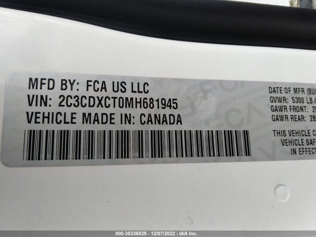 2021 DODGE CHARGER R/T VIN: 2C3CDXCT0MH681945