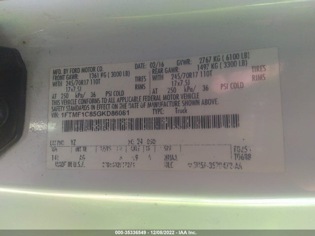 Ford F-150 Xl 2016 1FTMF1C85GKD86081 Image 9