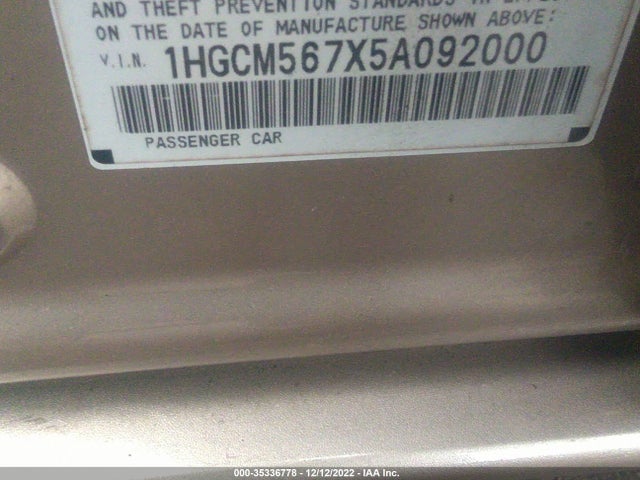 2005 HONDA ACCORD SDN EX/EX-L WITH NAVI VIN: 1HGCM567X5A092000