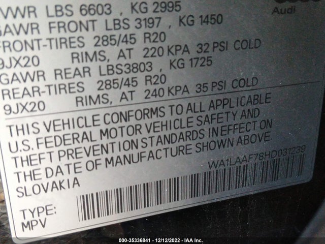 WA1LAAF78HD031239 Audi Q7 Premium Plus