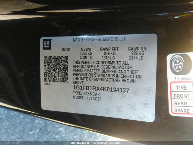 Chevrolet Camaro 1ls 2019 1G1FB1RX4K0134337 Image 9