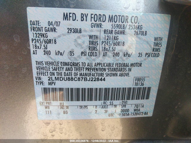 Lincoln MKX 2007 2LMDU88C87BJ22844 Image 10