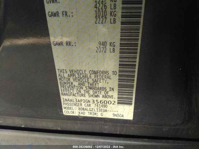 Nissan ALTIMA 2.5 2016 1N4AL3AP1GN356002 Image 10