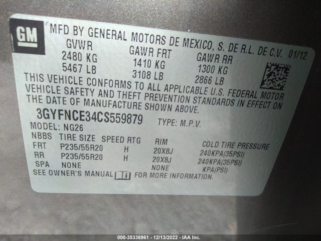 Cadillac Srx Premium Collection 2012 3GYFNCE34CS559879 Image 10