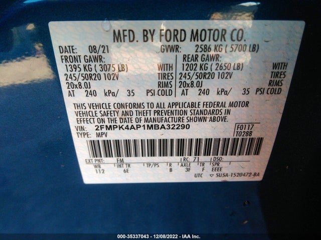2021 Ford Edge, VIN: 2FMPK4AP1MBA32290