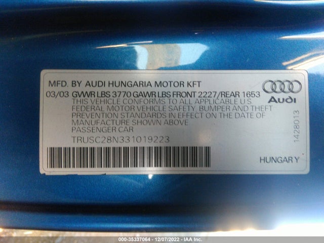 Audi TT 2003 TRUSC28N331019223 Image 10