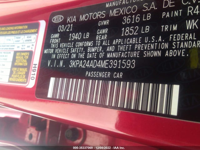 2021 Kia Rio, VIN: 3KPA24AD4ME391593