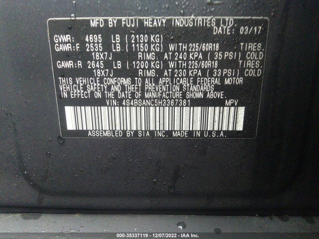 2017 Subaru Outback, VIN: 4S4BSANC5H3367381
