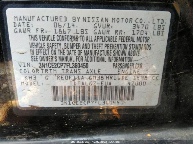 3N1CE2CP7FL360450 Nissan Versa Note Sr