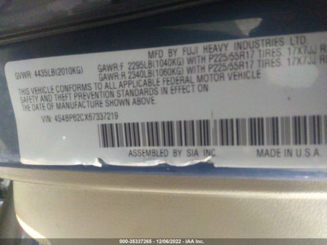 4S4BP62CX67337219 Subaru Legacy Wagon Outback 2.5i Ltd