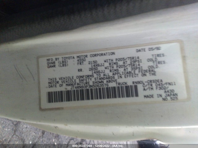 1992 TOYOTA PICKUP 1/2 TON EX LNG WHLBSE DLX VIN: JT4RN93P3N5063576