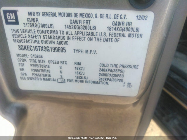 GMC Yukon Xl Slt 2003 3GKEC16TX3G199695 Image 10