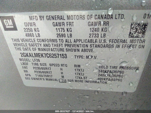 2012 GMC TERRAIN SLE-1 VIN: 2GKALMEK7C6257153