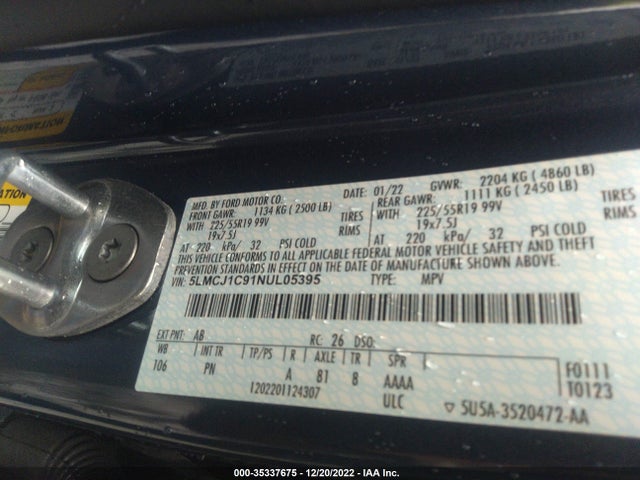 2022 Lincoln Corsair, VIN: 5LMCJ1C91NUL05395