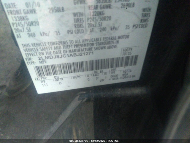 Lincoln MKX 2010 2LMDJ8JC1ABJ21271 Image 9
