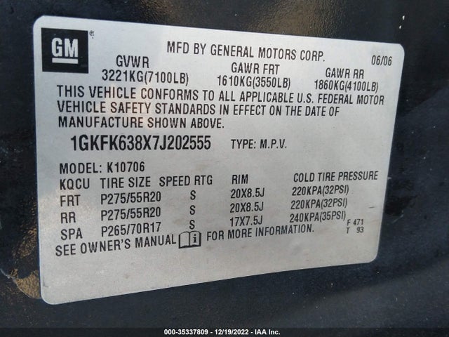 GMC YUKON DENALI 2007 1GKFK638X7J202555 Image 9