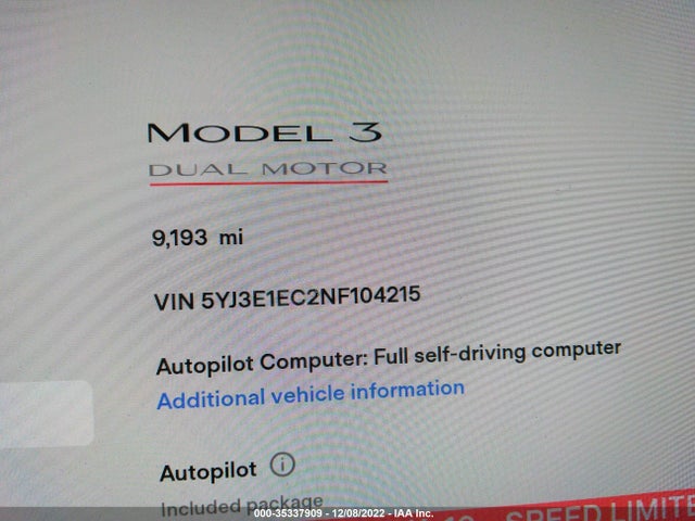 Tesla MODEL 3 2022 5YJ3E1EC2NF104215 Image 7