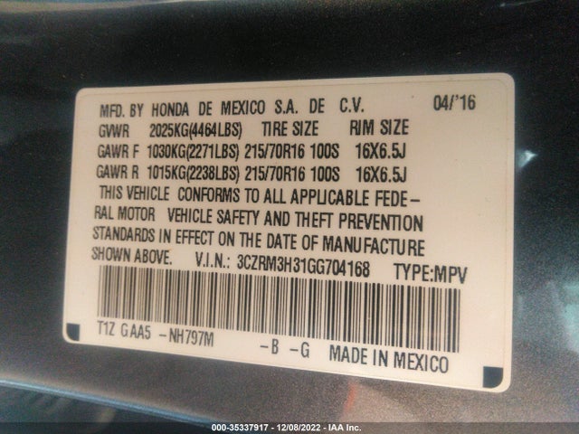 Honda CR-V LX 2016 3CZRM3H31GG704168 Image 9