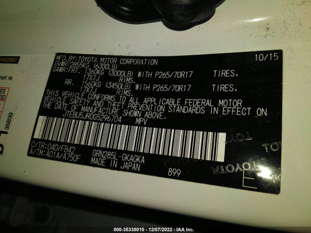 Toyota 4RUNNER SR5 2016 JTEBU5JR0G5296704 Image 10