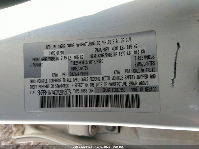 2016 Mazda 3, VIN: 3MZBM1W74GM284678