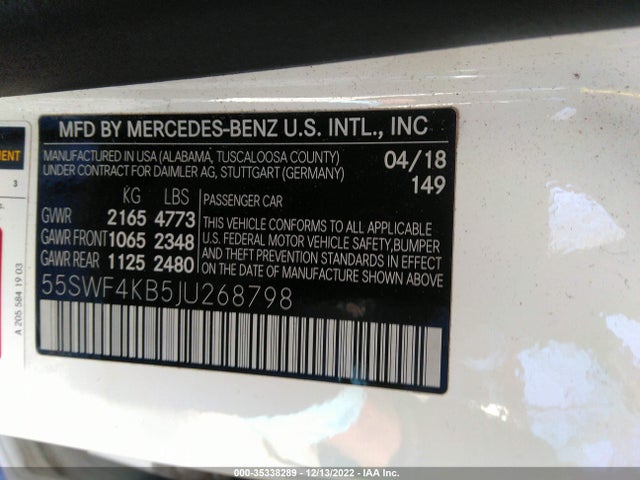 55SWF4KB5JU268798 Mercedes-Benz C-class C 300