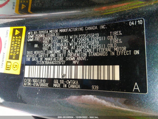 Lexus RX 350 2010 2T2ZK1BA4AC029727 Image 10