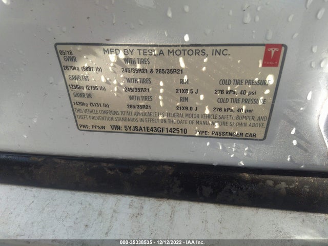 Tesla MODEL S 2016 5YJSA1E43GF142510 Image 9