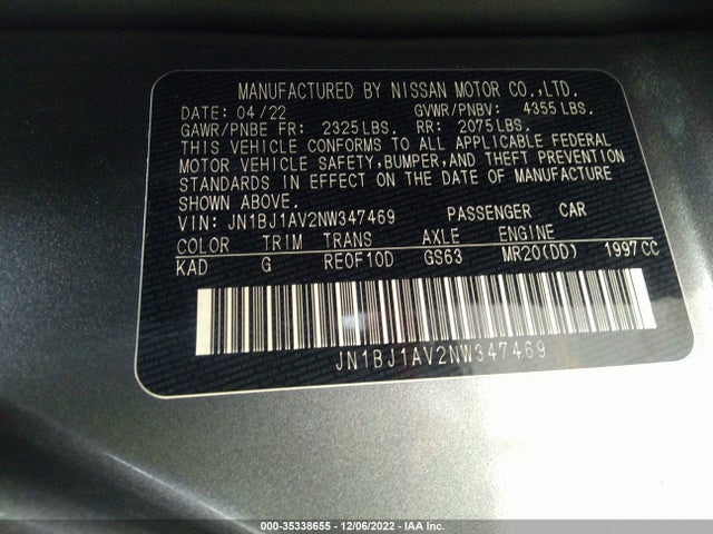 2022 Nissan Rogue, VIN: JN1BJ1AV2NW347469